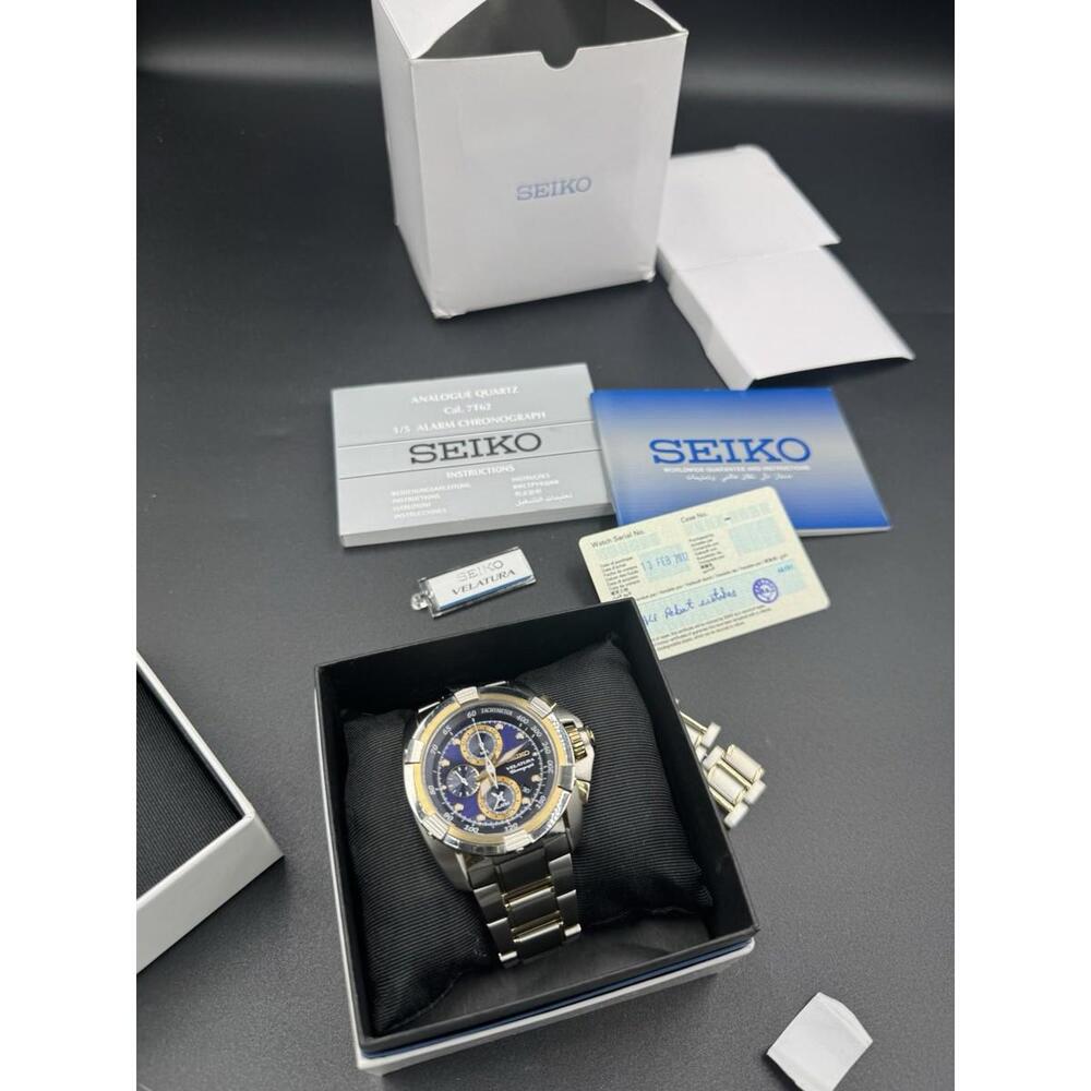 Seiko Velatura SNDX99 Chronograph Blue Dial Quartz Watch w/ Box Papers 7T62-0HD0